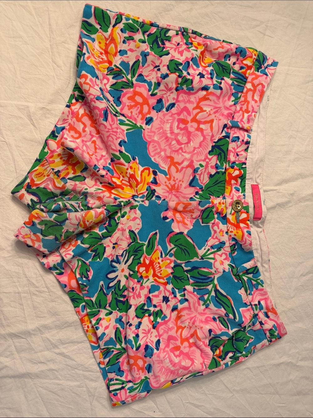 Lilly Pulitzer Tropical Floral High-Waist Shorts in Pink & Blue